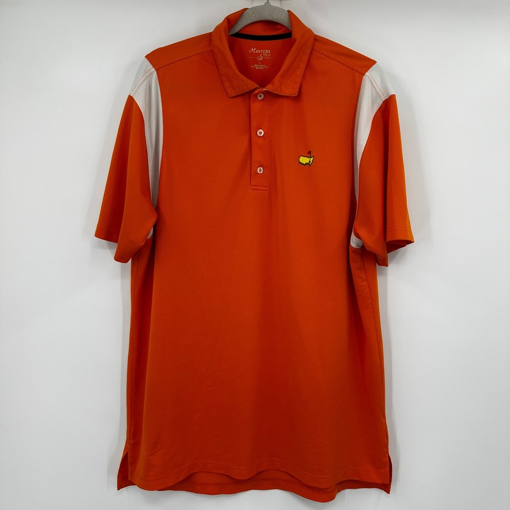 Masters Tech Mens Golf Polo Shirt Orange White Short Sleeve Size‎ Large Athletic